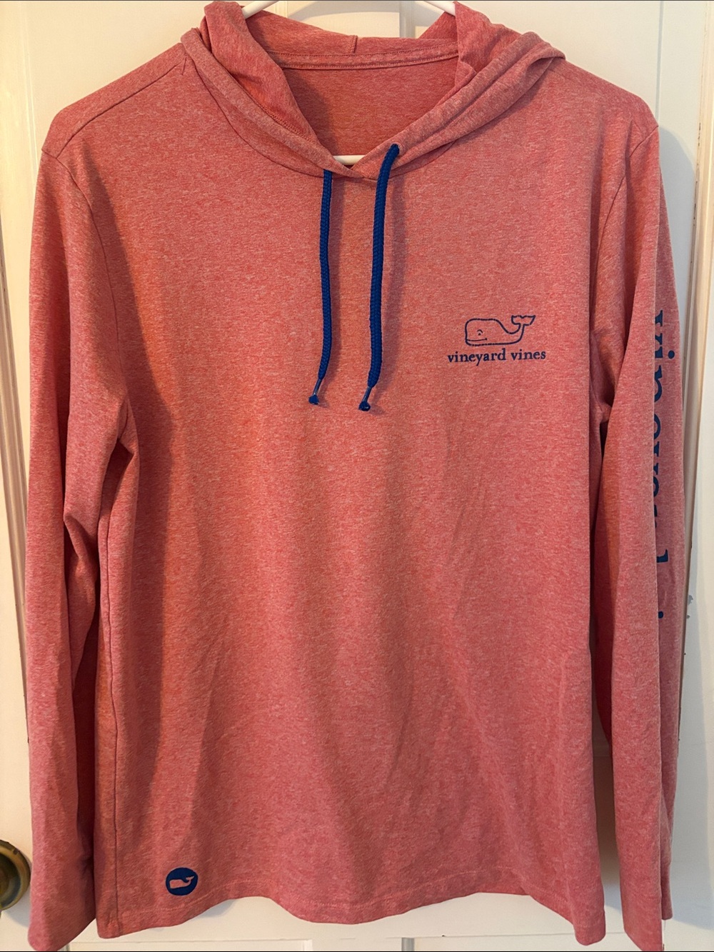 Vineyard Vines Coral Long-Sleeve Swim Hoodie with Blue Drawcords